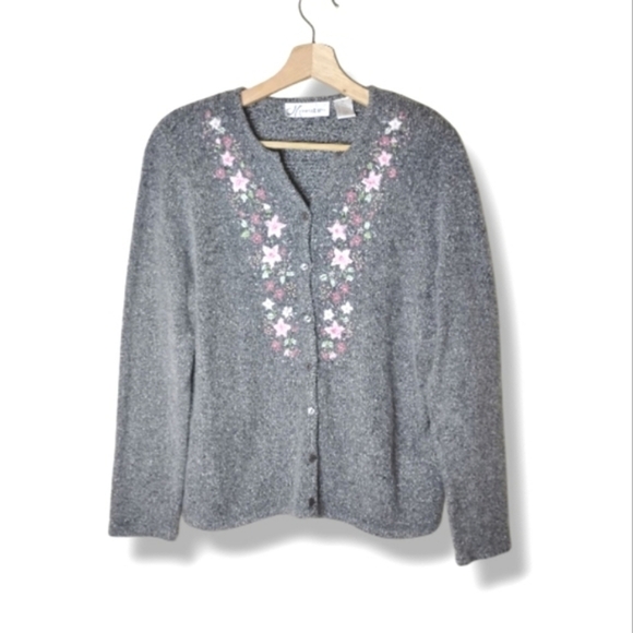 Vintage Dressbarn Silk Angora Cardigan M Beaded Cottagecore Holiday Feminine 90s - Picture 1 of 7